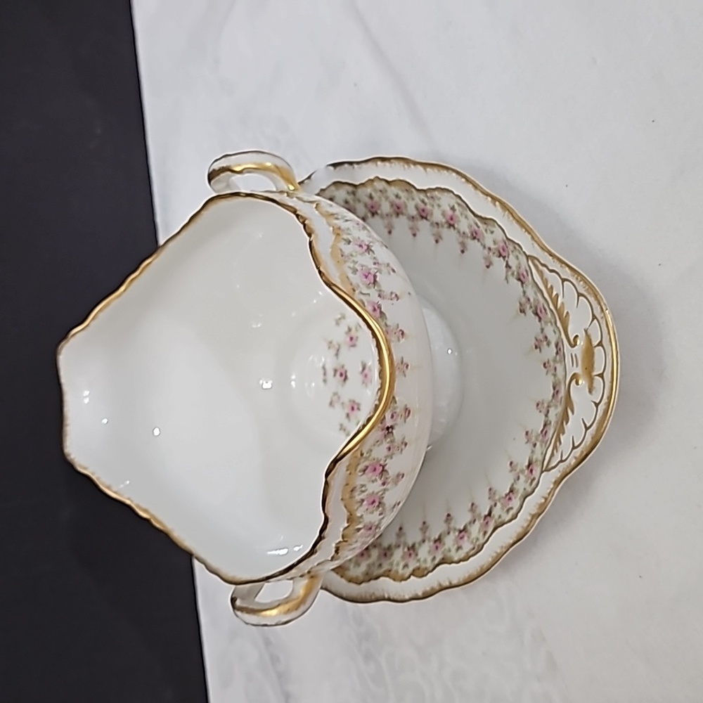 Limoges Haviland Gravey Boat w/saucer Pink Rosee